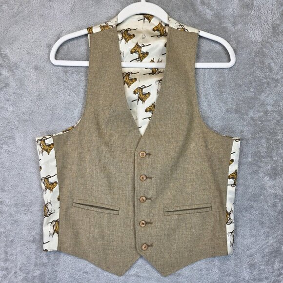 Western Horse Head Vest Mens Medium Brown Tan 5 Button Cowboy Themed 80s Retro - Picture 1 of 6
